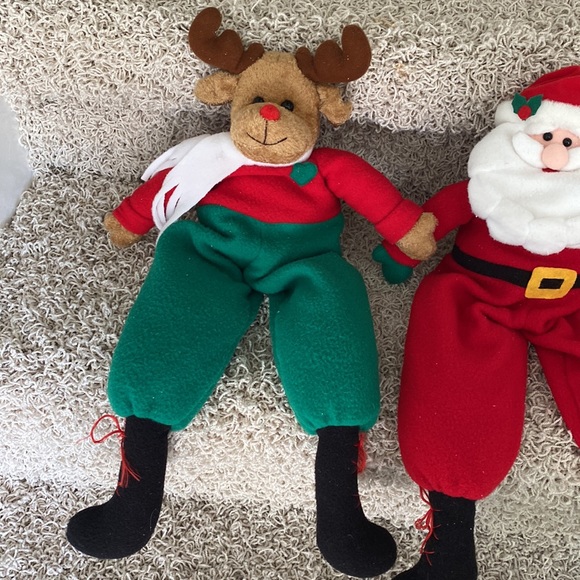 Xmas Christmas Holiday Long Legged Reindeer Snowman Santa Claus Plush Dolls Set - Picture 4 of 12